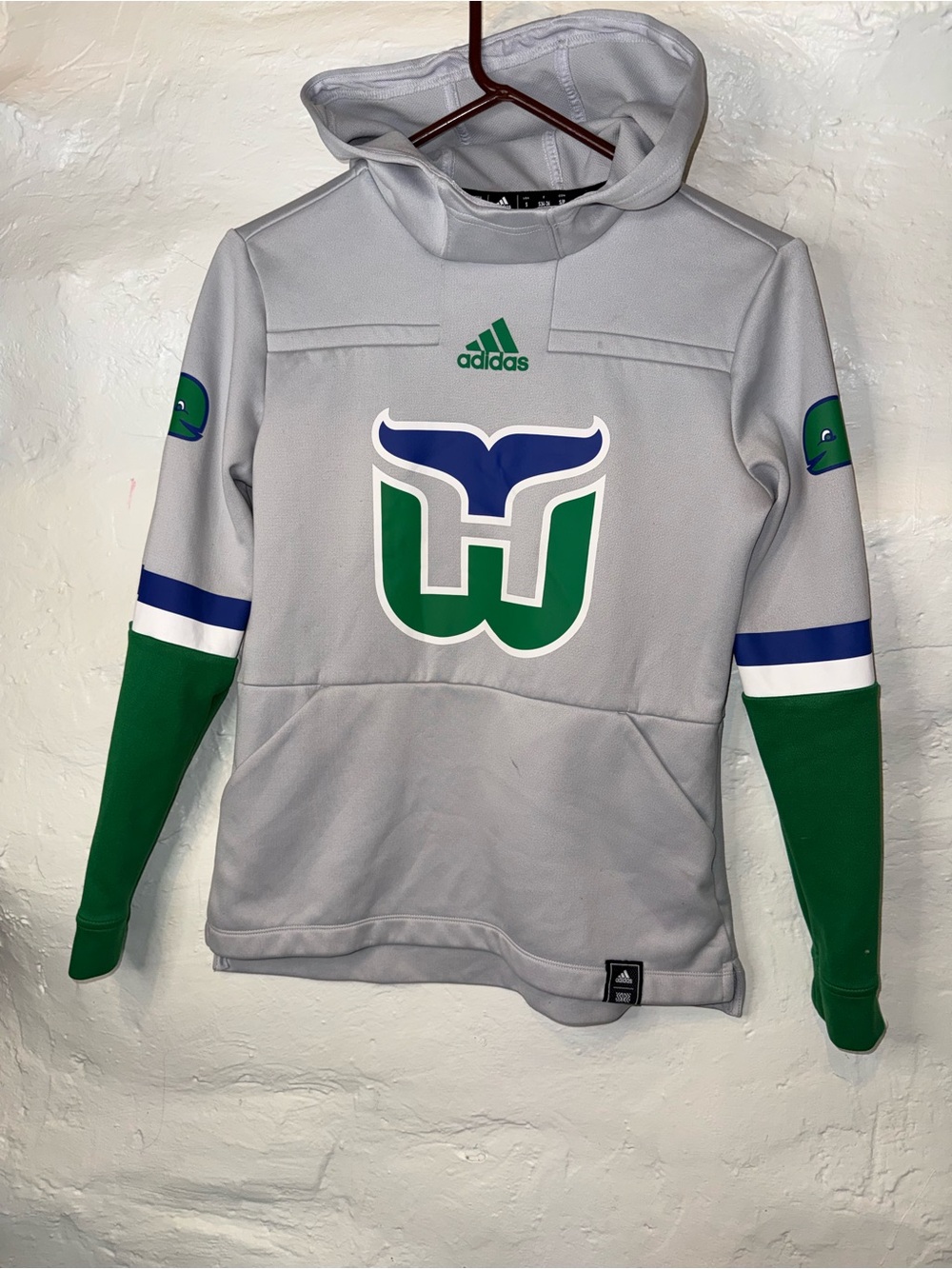adidas Light Gray Hoodie with Green Logo